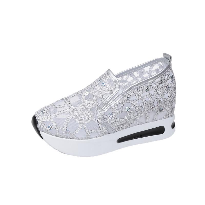 Весенне-летняя массивная обувь, дышащая сетчатая модная женская обувь с капюшоном и пайетками