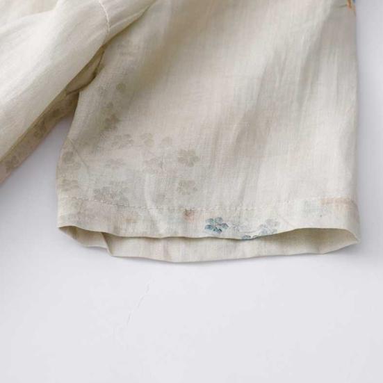 Vintage Floral Print Midi Cheongsam Qipao Dress for Women Loose Short Sleeve Chinese Style Dress with Pockets for Wedding