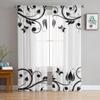Цветочные черно-белые прозрачные шторы для гостиной, прозрачный тюль, декор для окон, спальни, кухни, домашний декор, вуаль, шторы
