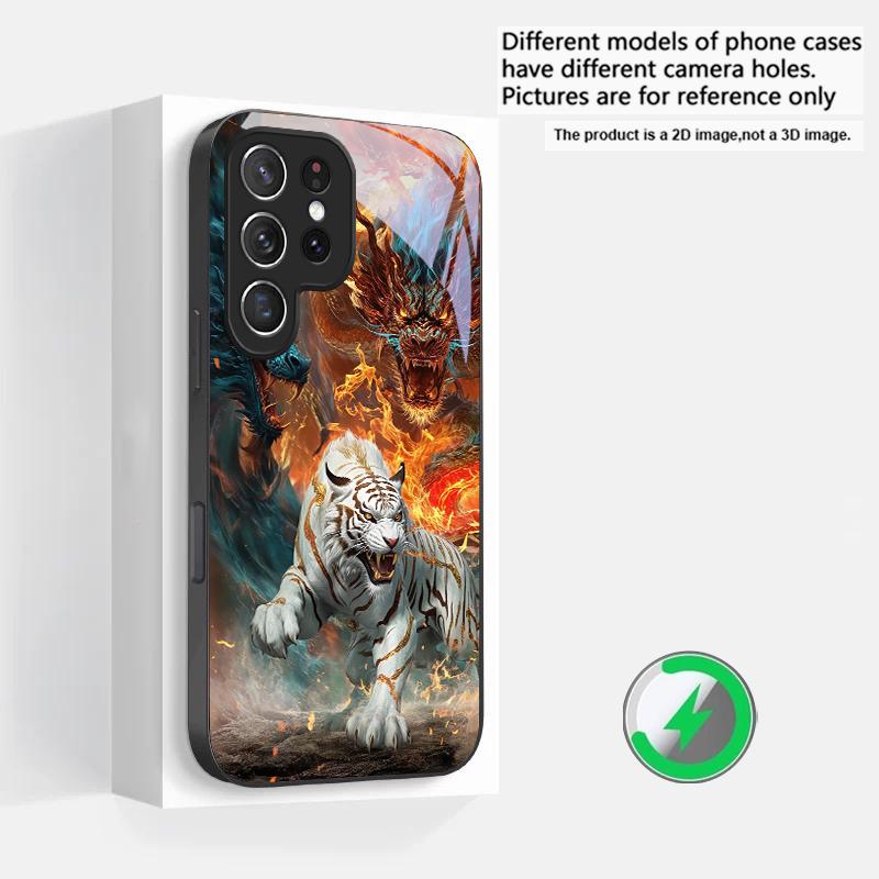 Огромный дракон и тигр Подходит для Samsung Galaxy S25 Ultra S20 FE S21 S22+ S23 Plus S24 S26 Edge Магнитный Стеклянный Чехол для Телефона