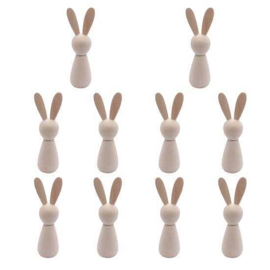 Unfinished Wooden Rabbit Crafts DIY Mini Wood Bunny Figurine Easter Blank Bunny Peg Dolls for Painting