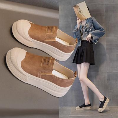 Модные НОВЫЕ Весенне-Осенние Женские Лоферы Круглый Носок Толстый Каблук Обувь из Спилка для Женщин Повседневные Слипоны Большого Размера Обувь на Платформе