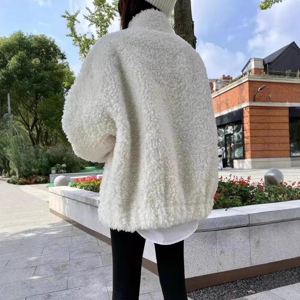 Cardigan Sweater Outdoor Sports Double-sided Velvet Stand-up Collar Jacket Trendy Brand Fleece Clothes Women's Autumn and Winter Windproof Warm Fleece