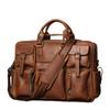 Retro Men Leather Handbag Top Layer Cowhide Briefcase Large Travel Bag Horse Leather Laptop Shoulder Bag
