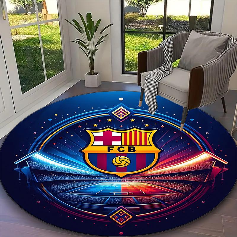 1pc Barcelona FC Rug, Comfortable Printed Home Round Carpet, Cozy Office Chair Rug