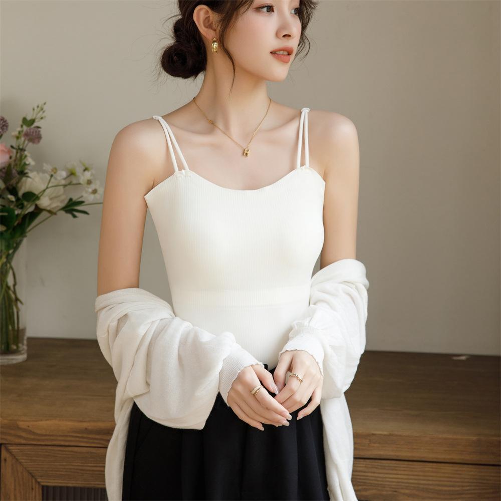 Бесшовная женская майка из шелка Ice Silk с подкладками для груди и красивым нижним бельем, весна-лето, новая верхняя одежда, топ-труба