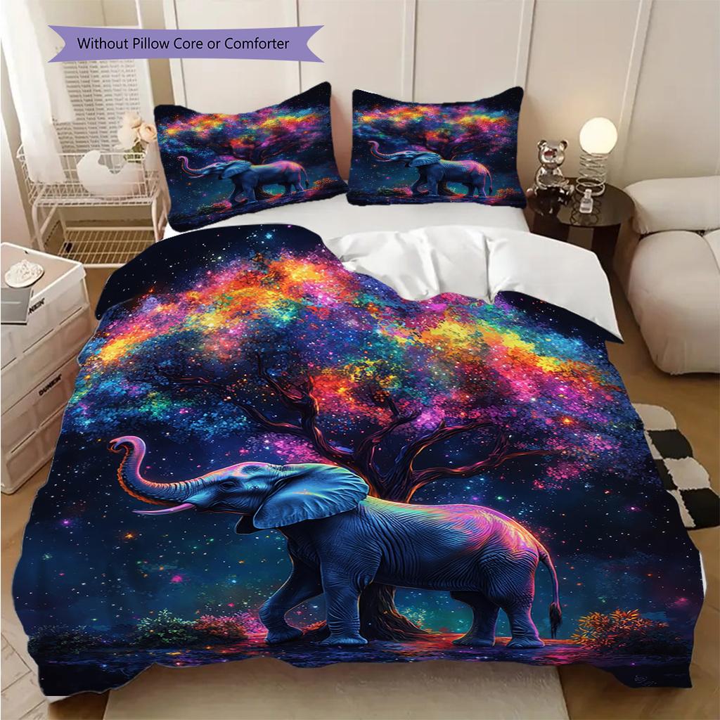 Elephant Pattern Bedding Quilt Set Quilt Cover Pillowcase Home Decoration Birthday Gift (1 * duvet cover + 2 * pillowcase, without core)