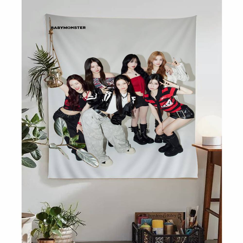 Kpop Babymonster Group Cartoon Tapestry Art Science Fiction Room Home Decor Wall Hanging Sheets