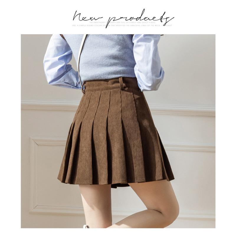 Осенние и зимние женские юбки. Вельветовая плиссированная юбка. Универсальная тонкая юбка. Дизайн-полюбка с надписью. Юбка-суета.