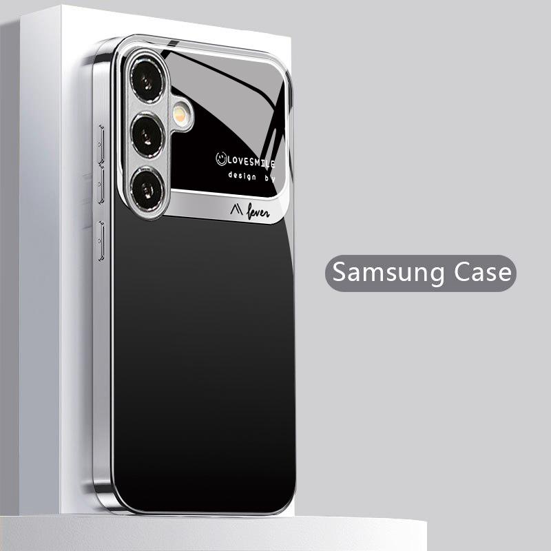 Простой 2D чехол для телефона с серым ободком и узором для Samsung S26 S25 S24 S23 S22 S21 S20 A56 A36 A16 Электрооцинкованная стеклянная защитная крышка
