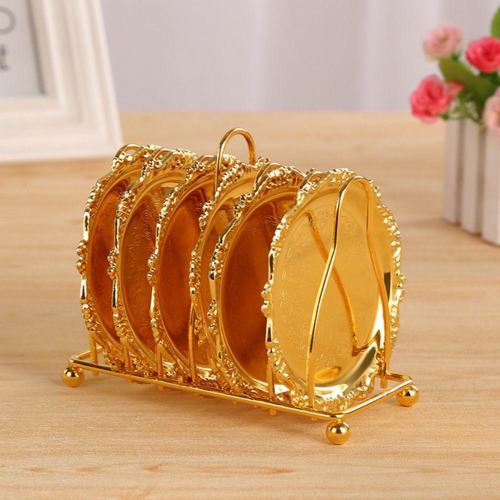 7 Pcs/set Zinc Zinc Zinc Alloy European Decor Racks Plated Metal Cake Tray Patterned Cup Mat  Home Decor