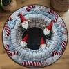 Christmas Gnome 3D Illusion Rug Festive Geometric Round Carpet Cute Nordic Gnome Floor Mat Christmas Gift Home Decor
