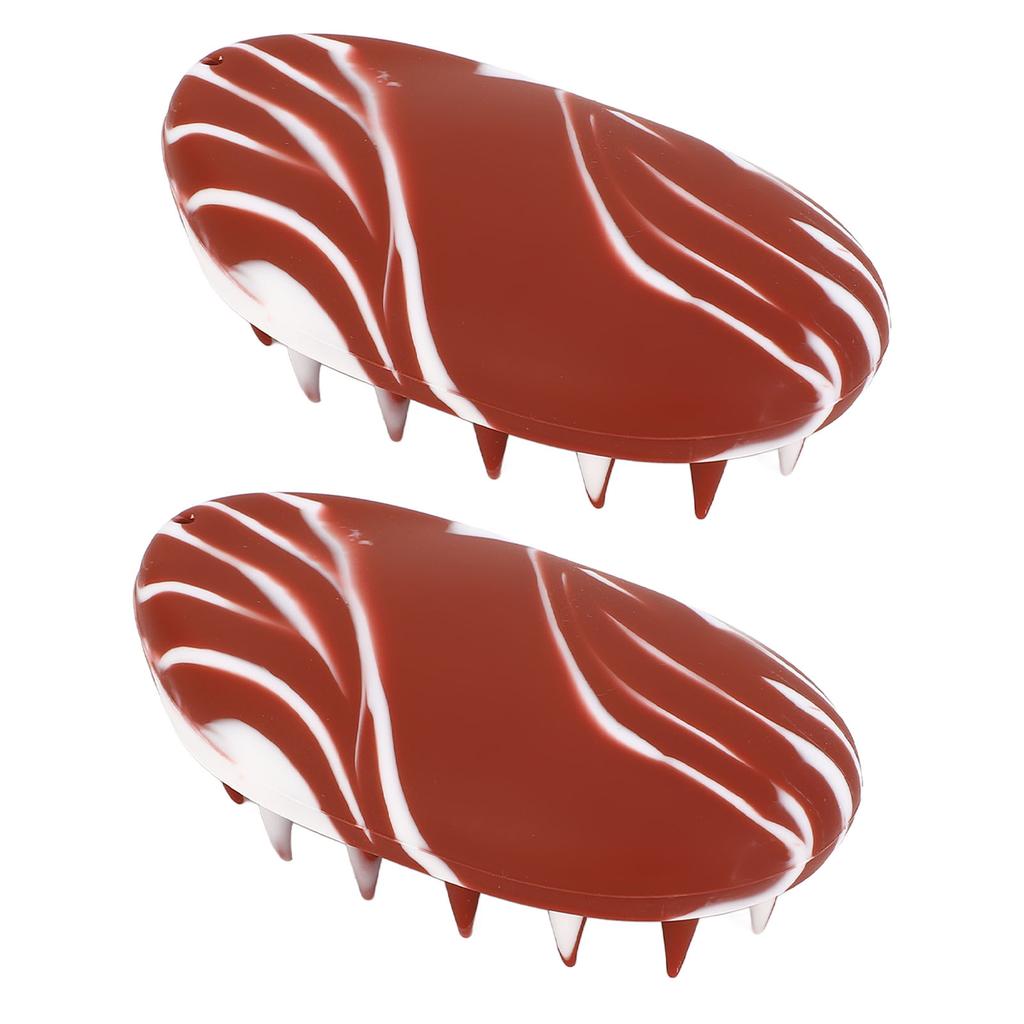 2pcs Brown White Scalp Scrubber Oval Shape Elastic Wide Long Teeth Scalp Exfoliator Shampoo Brush