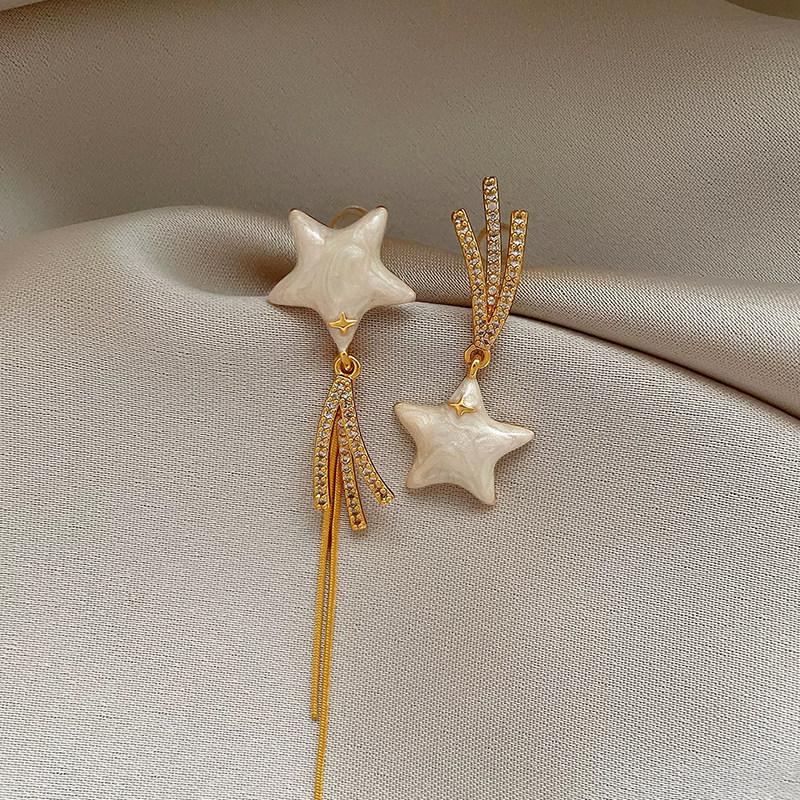 K real gold electroplated silver needle zircon dripping oil star earrings light luxury high-end stud earrings European and American retro earrings