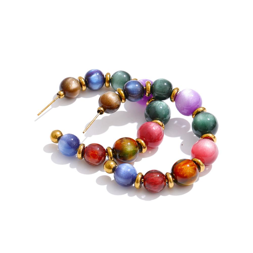 Eetit Colorful Acrylic Resin Beads C-Shape Hoop Earrings Stainless Steel Fashion France Handmade Jewelry for Women Accessories