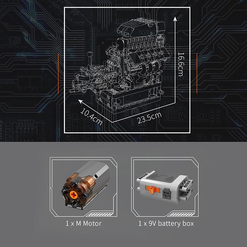 Mould King 10225 Технический двигатель Игрушки Моторизованный V8 Автомобильный Двигатель Строительные Блоки Сборка Набор Кирпичей Двигателя Детский Рождественский Подарок