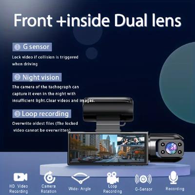 3,16-дюймовый IPS 1080P Видеорегистратор Автомобильный DVR Двойная камера Передняя Внутренняя Широкоугольный ИК Ночное Видение Видеорегистратор