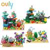 Ovly DIY Creative Underwater World Adventure Shark Devil Fish Oceans Animal Plant Aquarium Display Small Particle Building Blocks Set for MOC