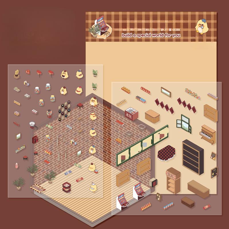 Diy House Landscape Stickers Cute Bubble Food Car Cabin Scene Sticker Festival Gift for Adult Kid Children Student