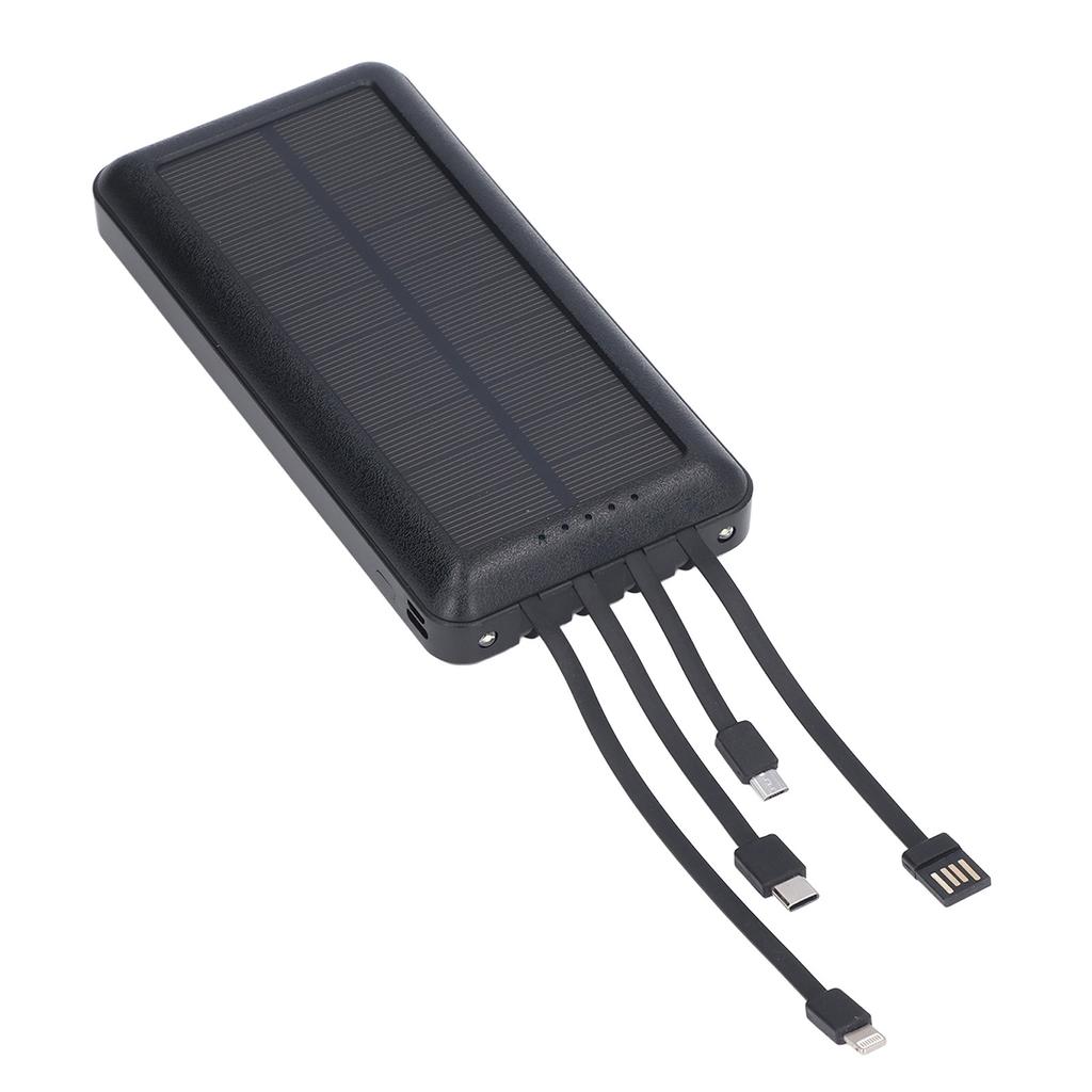 Солнечный источник питания с 2 светодиодами Power Bank 30000 мАч для кемпинга на открытом воздухе, альпинизма, черный