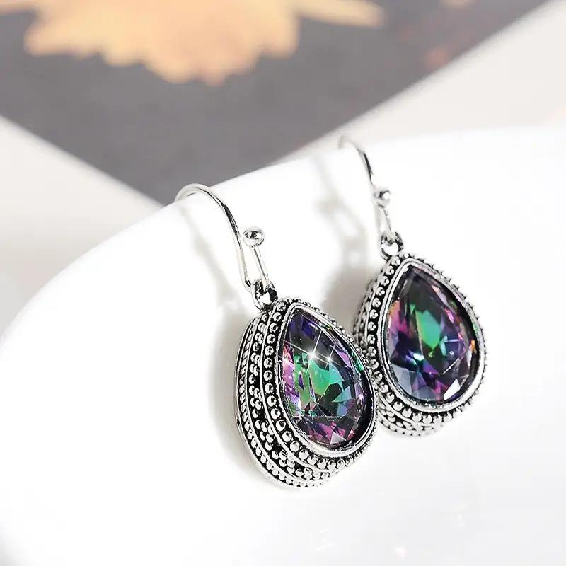 Серьги-подвески Huitan Waterdrop с разноцветным кубическим цирконием, винтажные аксессуары для женщин на вечеринку, уникальный подарок, элегантные женские украшения