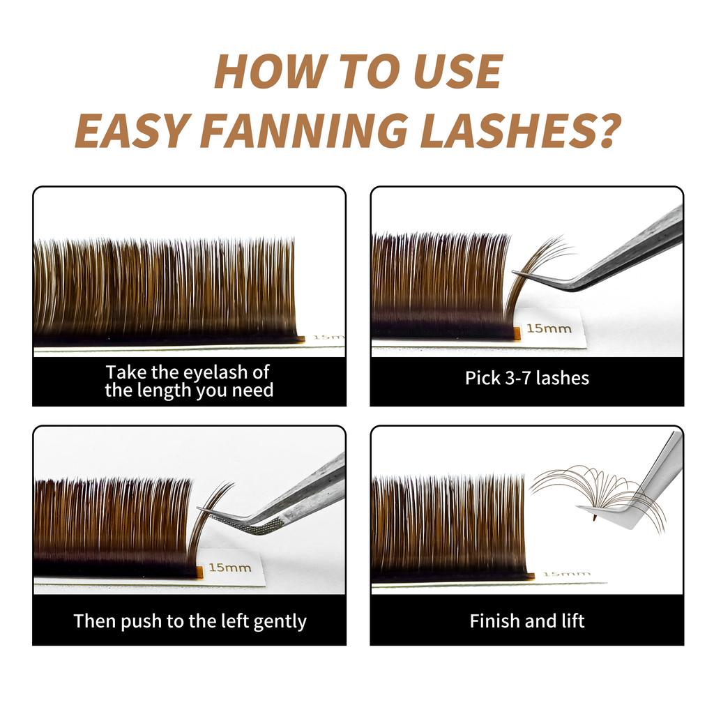 Abonnie Cocoa Brown Easy Fanning Lashes Extensions Brown Auto Fans Eyelashes Easy Fans Volume Lashes Extensions