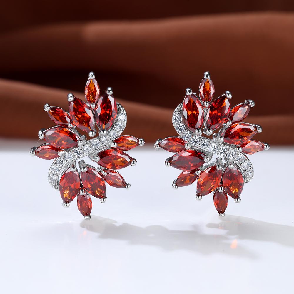 Винтажные цветочные серьги-гвоздики с красным кубическим цирконием для женщин, золотой цвет, модные свадебные украшения, Рождественский подарок