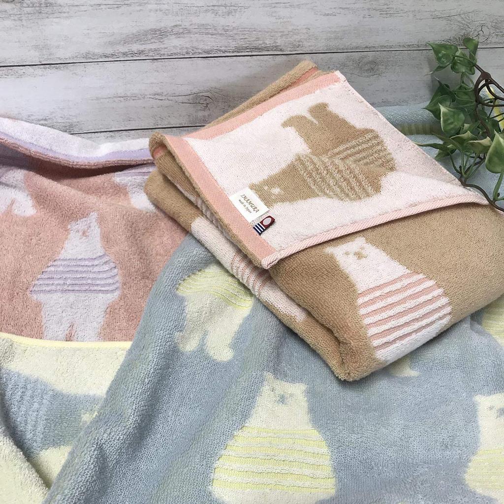 Imabari Towel Bath Towel Cotton Set Border Bear Pattern 60x120cm 3-Piece (3-Color Set)