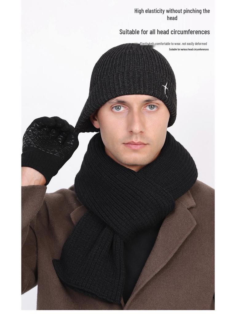 Мужская шерстяная шапка-бини для больших голов - Толстая, теплая, дышащая, влагоотводящая, идеально подходит для осени и зимы