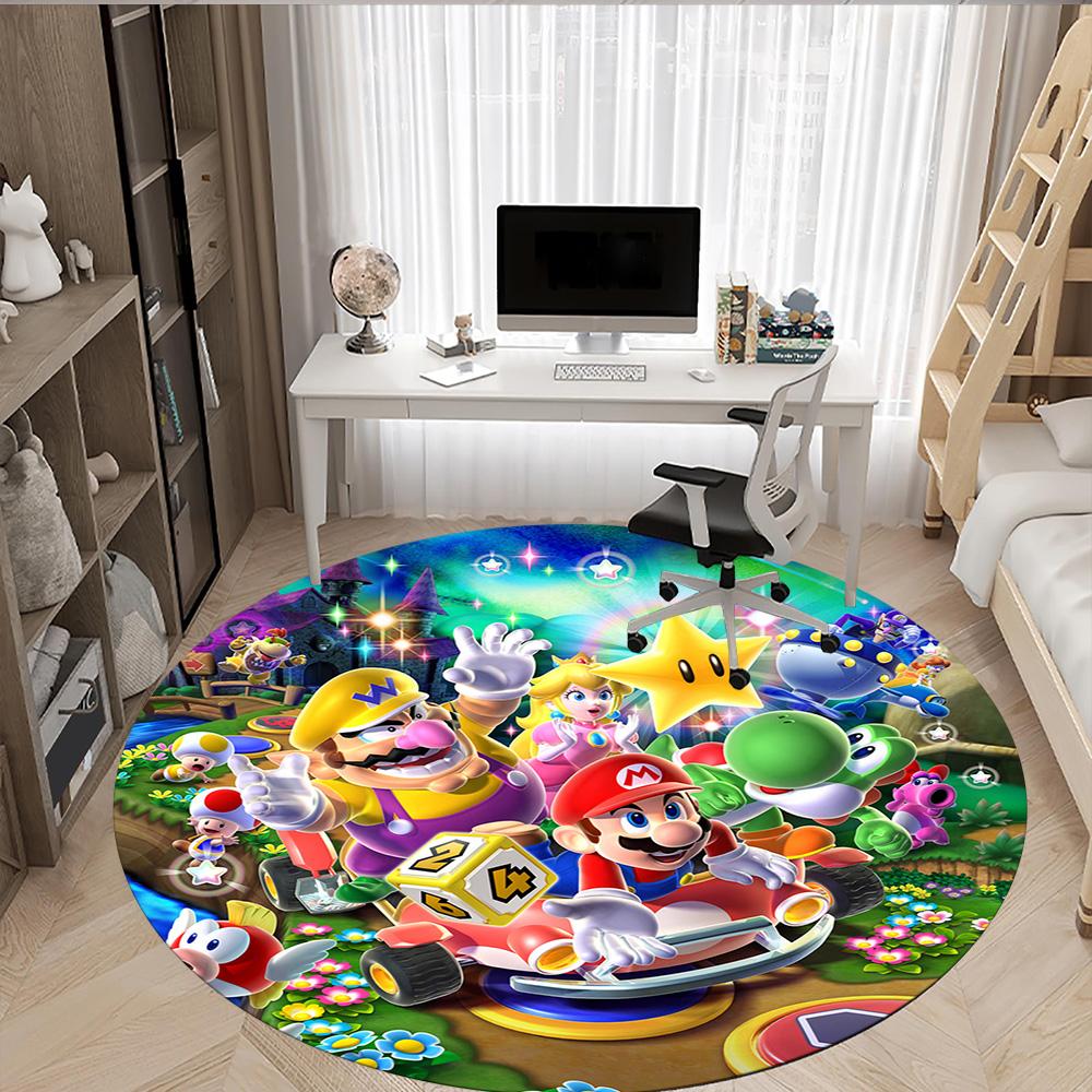 1pc Mario Kart Colorful Rumble Round Rug Flannel Fun Playful Design Living Room Bedroom Floor Mat Home Decoration Kids Room Carpet Y82826
