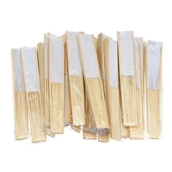 Hand Held Fans White Silk Bamboo Folding Fans Handheld Folded Fan for Wedding, Party, DIY Decoration