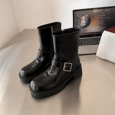 Усадка после стирки платформа из коровьей кожи короткие ботинки женские осень и зима толстый каблук ботинки Мартин универсальные ветрозащитные боковая молния тонкие ботинки