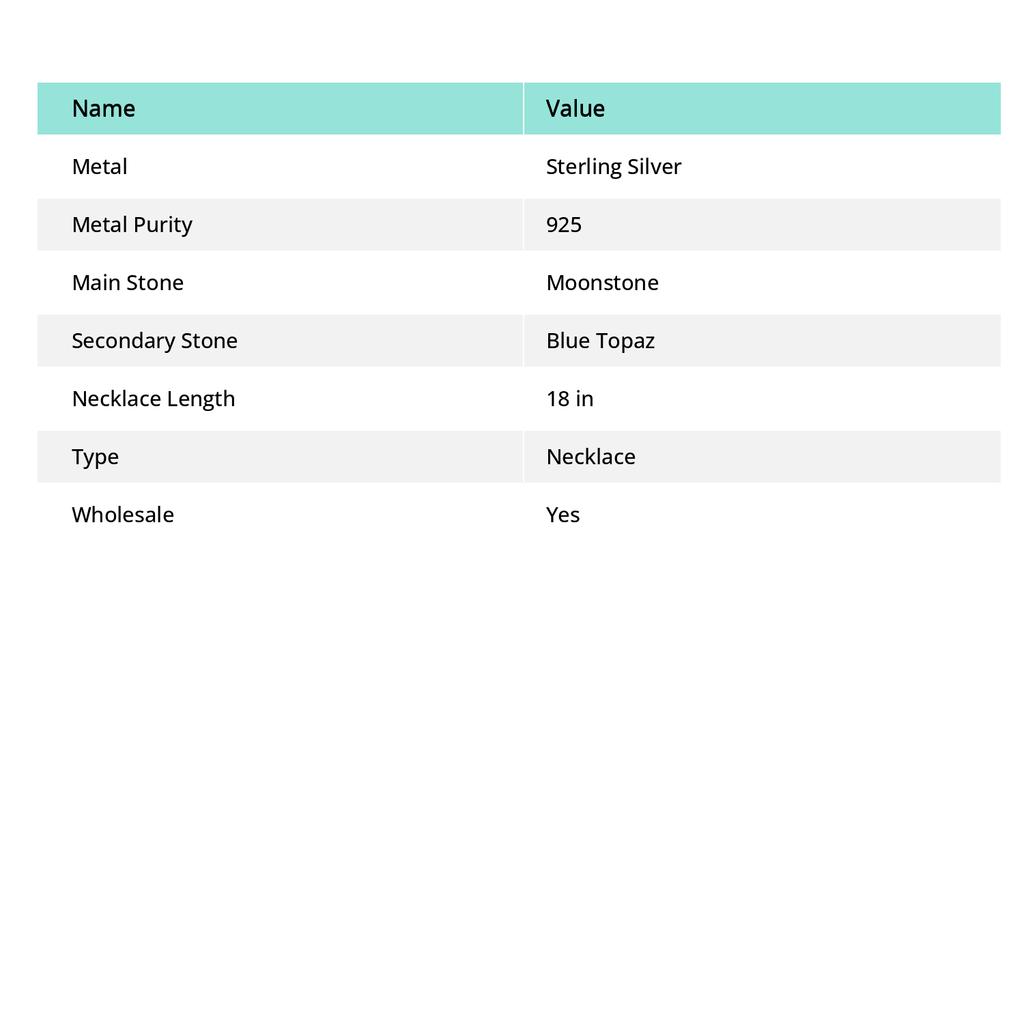 Rainbow Moonstone, Blue Topaz 925 Sterling Silver Gift Jewelry Necklace 18"