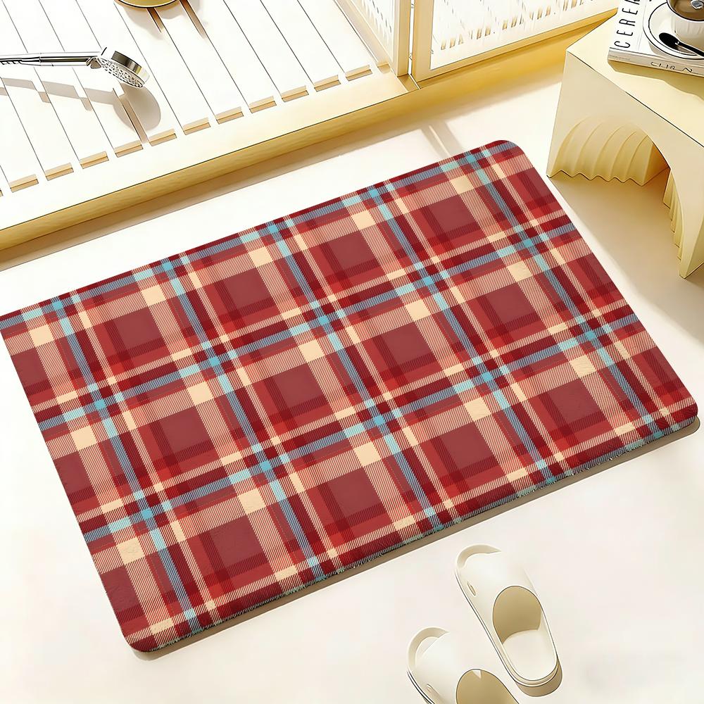 ins Plaids and Stripes Floor Mat Bedroom Living Room Flannel Door Mat Non-Slip Home Decor