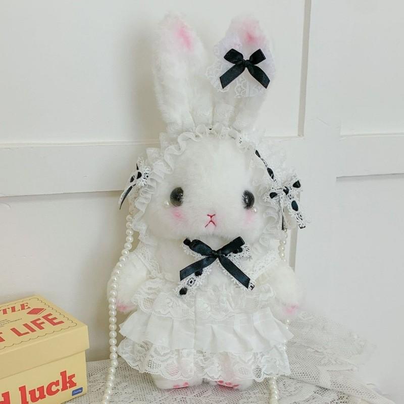 Sweet and cute doll plush small bag bow rabbit drawstring bucket bag soft cute girl messenger bag