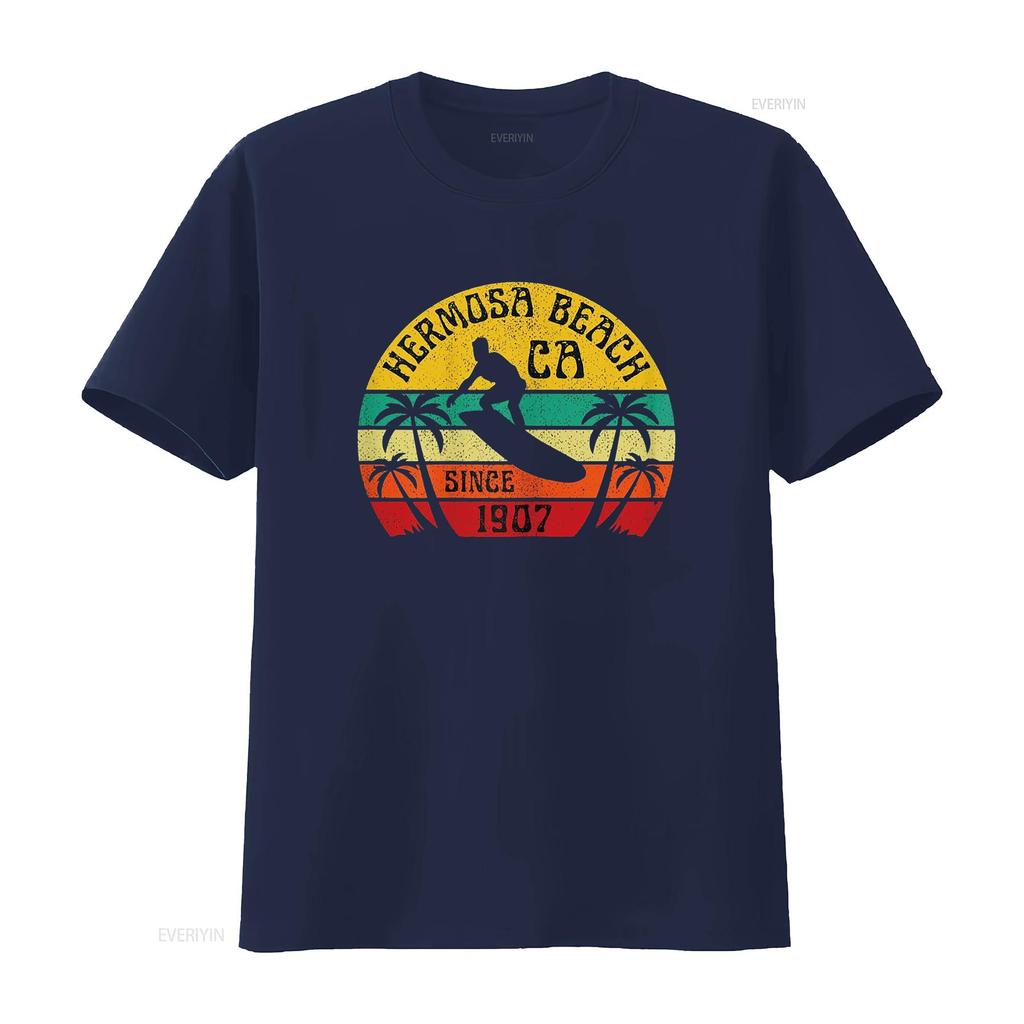 Hermosa Beach California Surfing Surfer Ocean Vintage T Shirt vintage Washed streetwear Breathable Unisex Stretched Stylish