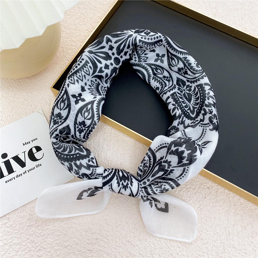 Cotton And Linen Small Square Scarf Silk Scarf Women'S Spring And Autumn New Style Artistic And Versatile Fashionable Temperament Headband Scarf