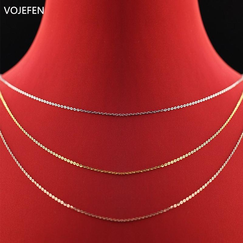 Original AU750 18 K Real Gold Dainty Necklace O Chains Link Beautiful Jewelry For Women & Men (Yellow, Rose) Choker New