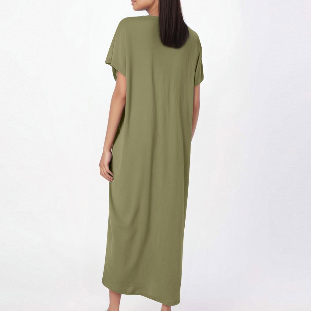 Женское модное повседневное свободное платье макси с коротким рукавом и круглым карманом с завязками