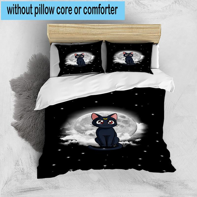 3PCS Lunar Cat Magic Night 3pcs Bedding,Including 3PCS Duvet Cover And 2pcs Pillowcases Perfect for Christmas,Ideal for Bedroom, Dormitory