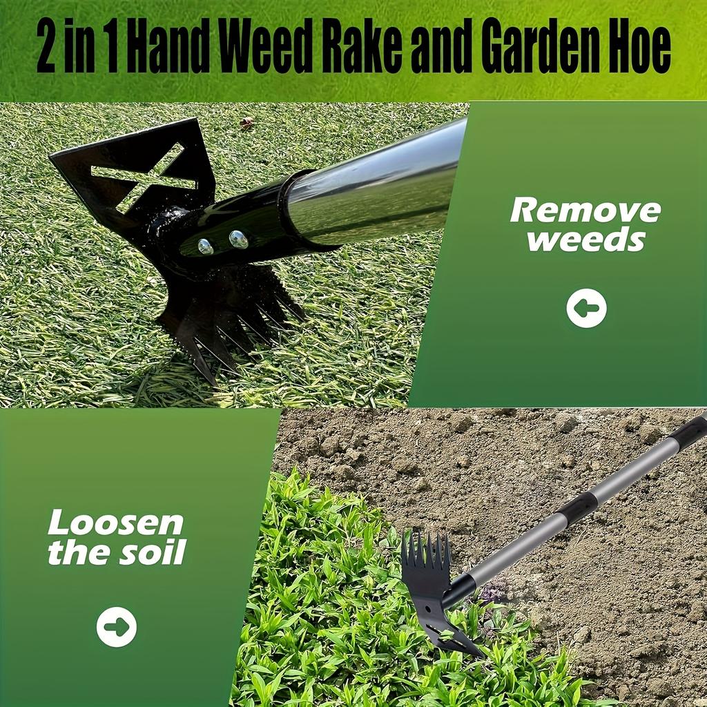 1pc 2-in-1 Weed Rake & Action Hoe, with Efficient Weeding, Digging, Cultivating - Ideal for Professional Landscapers & Home Gardeners - Garden Tool