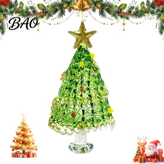 Holiday Desktop Decorations Hand Blown Glass Christmas Tree Figurine, Mini Tabletop Ornaments Xmas Ornament, Handmade Decoration Party Photo Props