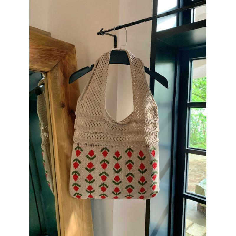 Knit Bag Vintage Mesh Hollowed Out Women's Shoulder Bag Woven Bag Tote