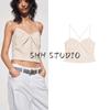 Spring and Summer New Women's Clothing Linen Blended Heart-Shaped Collar Ruched Design Minimalist Camisole Tops 3067028