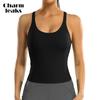 Women Ribbed Workout Crop Tops with Built In Bra Yoga Racerback Tank Top Tight Fit