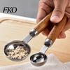 Solid Wood Handle Spoons 4Pcs Gold-Plated Stainless Steel Measuring & Cups Set, Precision Baking Tools with Non-slip Grip Handle, Nested