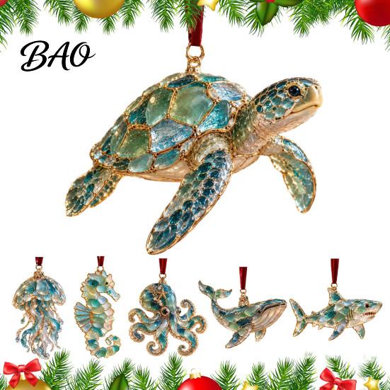 Party Favors for Festivals Sea Glass Christmas Ornament, Coastal Turtle Whale Shark Octopus Office Decorations Tree Hanging Decoration, Ocean-Inspired