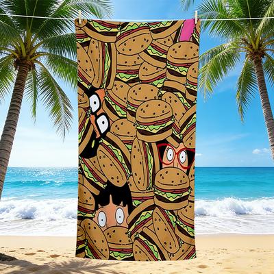 1Pc Burgers Eyes Beach Towel, Quick Dry, Multi-Use for Beach Pool Gym Yoga Home Travel, Christmas, Halloween, Xmas Gift M929420
