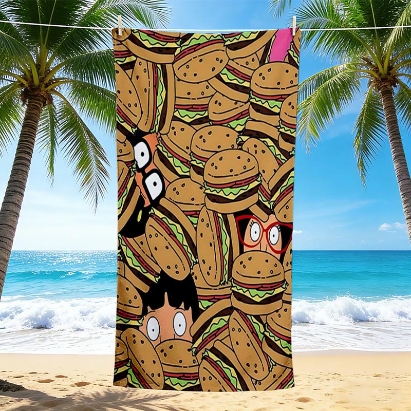 1Pc Burgers Eyes Beach Towel, Quick Dry, Multi-Use for Beach Pool Gym Yoga Home Travel, Christmas, Halloween, Xmas Gift M929420