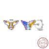 Earrings 925 Silver Shining Snowflake Mini Butterfly Ear Studs For Women Fine Birthday Party Jewelry Gifts